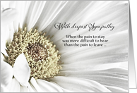 With deepest Sympathy, death by suicide, white flower card