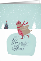 Hugs and Kisses, Christmas card, cute skating robin card