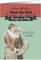 From all of us, Deck the Hall, Vintage Christmas card