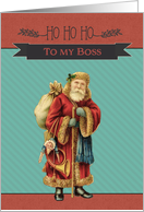For Boss, Retro Christmas Card, Vintage Santa Claus card