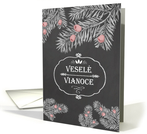 Merry Christmas in Slovak, Yew Branches, Chalkboard effect card