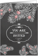 You are invited, Christmas Brunch, Yew Branches, Chalkboard effect card