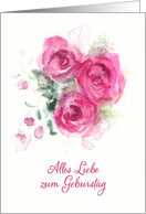 Happy Birthday in German, alles Liebe zum Geburtstag, Watercolor Roses card