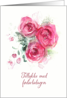 Happy Birthday in Danish, Watercolor Roses card