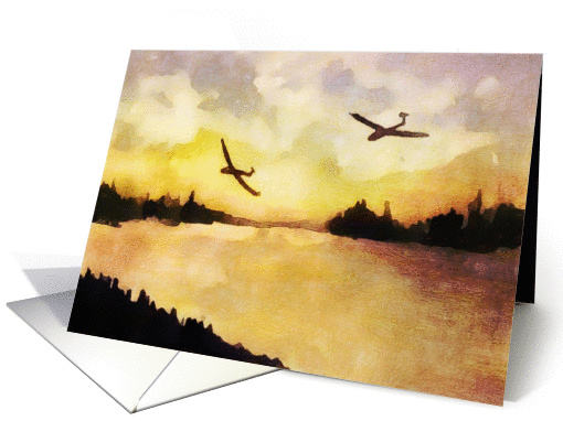 Happy Father's Day, Gliders flying over a lake, sunset card (158260)