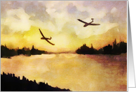 Happy Father’s Day, Gliders flying over a lake, sunset card