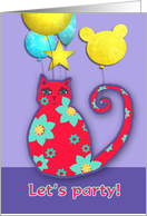 children’s party invitation, cool cat, balloons card