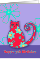 Happy 5th birthday, cat with funky flowers card