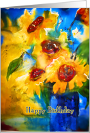 happy birthday, sunflowers in vase card
