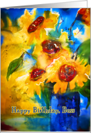 Happy birthday, to my boss, sunflowers in vase card