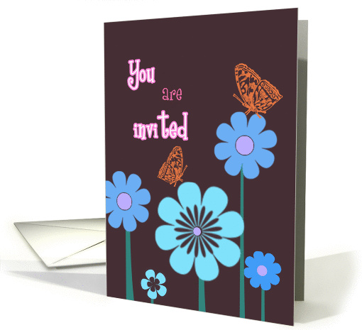 you are invited, invitation card, floral pink,blue,chocolat card