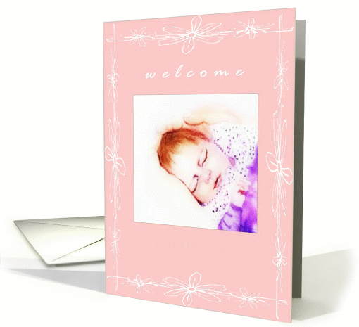 welcome baby girl, watercolor painting new born baby card (203105)
