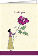 thank you, lady with flower, illustration, card