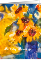 Birthday blessings, Christian birthday card, sunflowers card