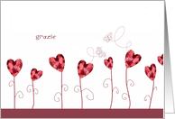 Grazie, Thank you in Italian, roses, hearts, butterfly card