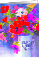 Christian Birthday, Blessings, Bright Anemone Flowers, Painting card