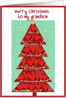 to my grandson white merry christmas christmas tree with hearts card