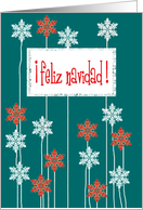 feliz navidad snowflakes green red white card