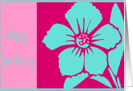 happy birthday hibiscus flower turquoise card