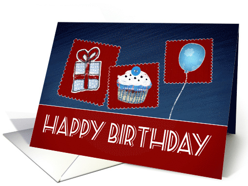Happy Birthday, Cake, Balloon, Gift, Blue Background card (267915)