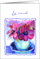 lo siento, I’m sorry in Spanish, pastel & watercolor, pink anemone card