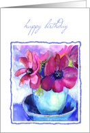 happy birthday pastel watercolor anemone card