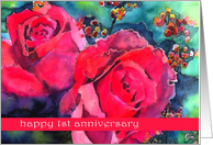 happy 1st anniversary wedding red roses card