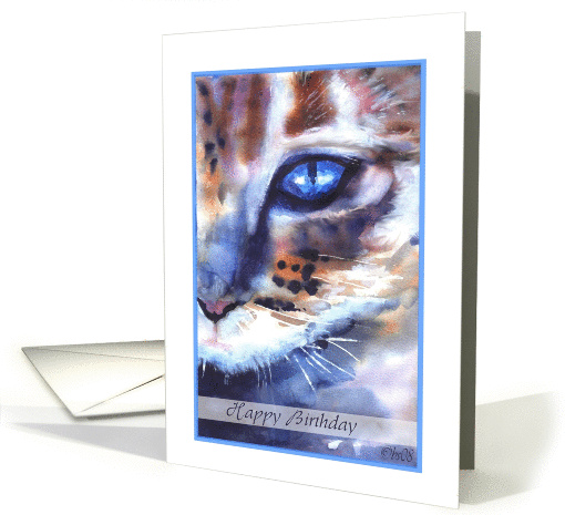 happy birthday from the cat, watercolor, cat & blue eye card (282053)