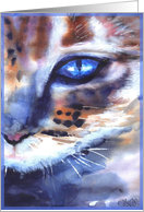 Blank Note Card, Watercolor Painting, Cat with blue Eyes card