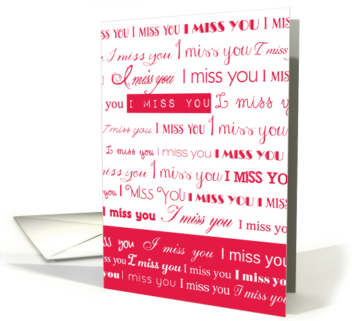 i miss you, repetitive text red on white card (287071)