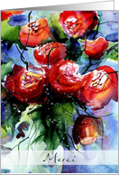 merci vibrant red roses in vase card