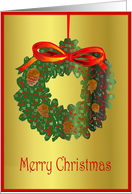 wreath gold red green card