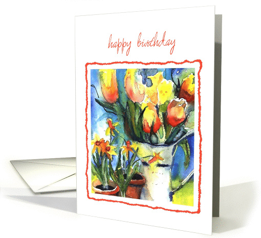 happy birthday tulips daffodils card (300409)
