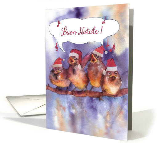 buon natale, Merry Christmas in Italian, singing sparrows card