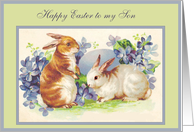 To my Son happy Easter Vintage Rabbits card