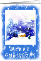 merry christmas snow hut and tree card