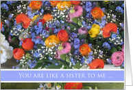 Happy Birthday, You are like Sister to me, Flower Bouquet card