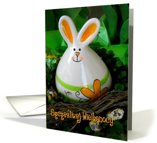 polish happy easter bunny, nest and eggs card (408620)