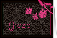 Grazie, thank you in Italian, elegant floral design card