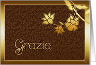 Grazie, thank you in Italian, floral design, gold effect card