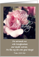 happy birthday pink rose and scripture card