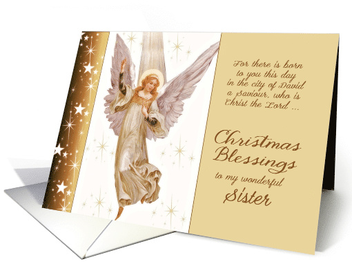 To my wonderful Sister, Luke 2:11, Christmas Blessings, Angel card