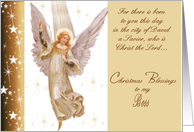 boss Luke 2:11 christmas blessings for there is born to you this day card