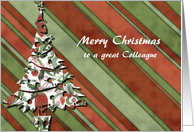 merry christmas to a great colleague green stripes christmas tree card