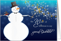 to a special godchild magical merry christmas snowman stars card