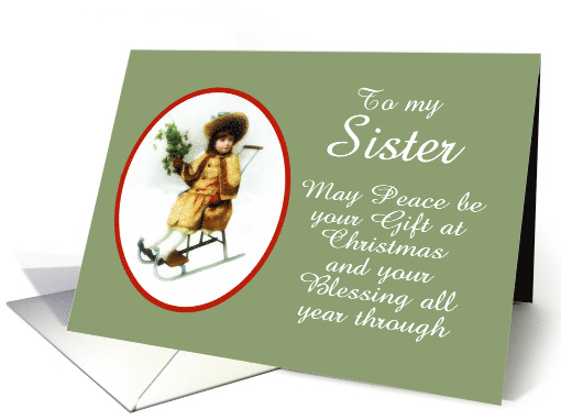 To my Sister, Merry Christmas, Girl on sleigh card (501605)