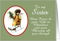 To my Sister, Merry Christmas, Girl on sleigh card