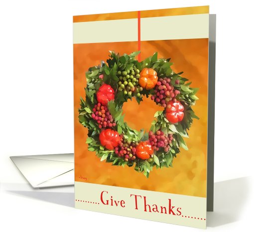 give thanks thanksgiving wreath grapes pumpkin card (525139)