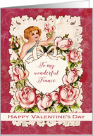To my Fiance, Happy Valentine’s Day heart, cupid and roses card