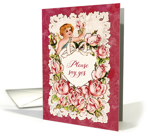Please marry me, Happy Valentine's Day, heart, cupid and roses card